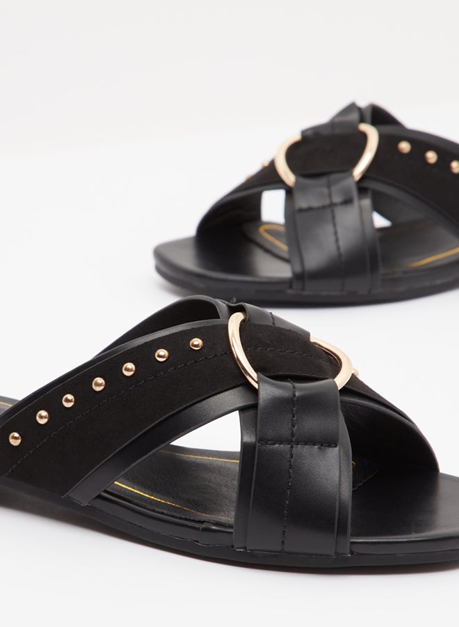 shoexpress Cross Strap Flat Sandals Black - Image 4