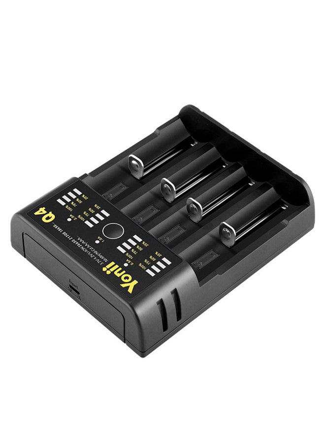 يوني شاحن بطارية منزلي محمول Q4 مزود بعدد 4 فتحات . أسود/فضي - Image 1