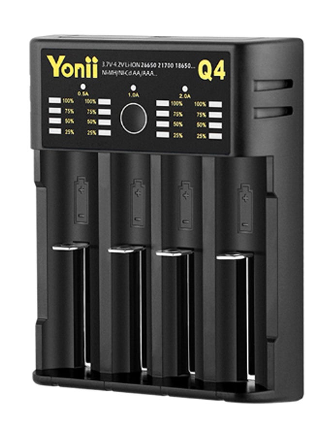 يوني شاحن بطارية منزلي محمول Q4 مزود بعدد 4 فتحات . أسود/فضي - Image 2
