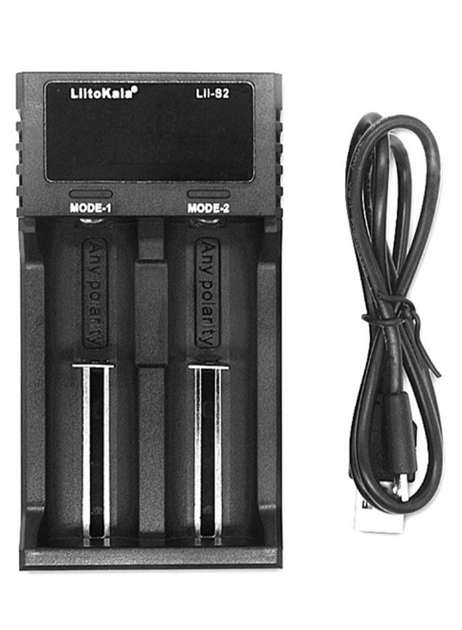 LiitoKala - 2-Slot Lii-S2 LCD Household Battery Charger With USB Cable Black/Silver - Image 1