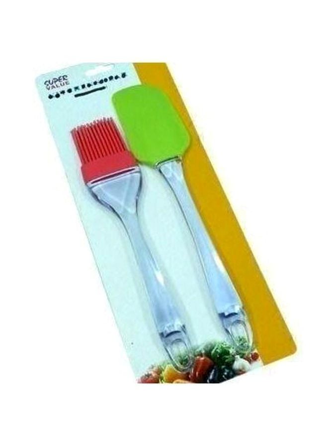 2-Piece Silicone Brush With Spatula Set Red/Green/Clear - Image 2