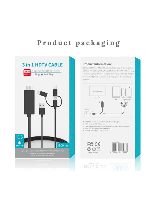 Generic 3-In-1 HDMI Adapter Cable Black/Silver  - Image 4