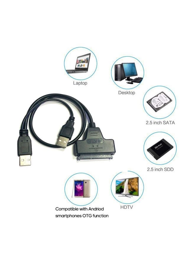 كابل محول مناسب لمحرك الأقراص الصلبة من USB 2.0 إلى SATA أسود