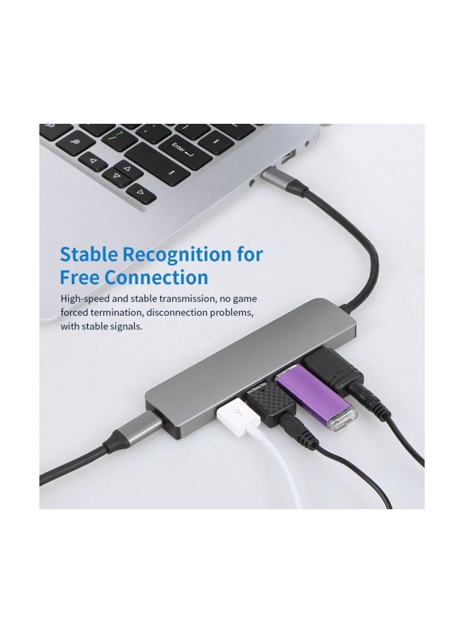 5-In-1 Type-C To USB 3.0 Charging Hub Grey