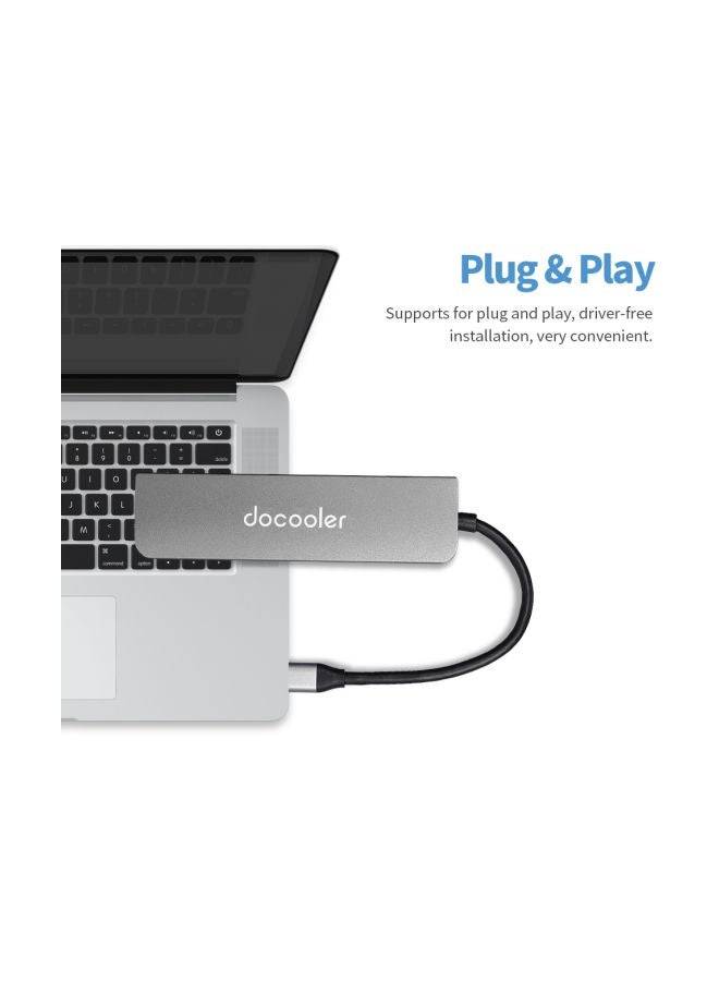 5-In-1 Type-C To USB 3.0 Charging Hub Grey
