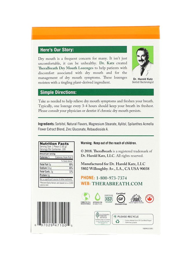 TheraBreath - Pack Of 100 Mandarin Mint Dry Mouth Lozenges 165grams - Image 1