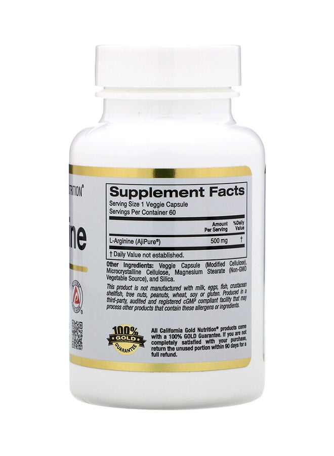 California Gold Nutrition L-Arginine Dietary Supplement 500 Mg - 60 Capsules  - Image 2