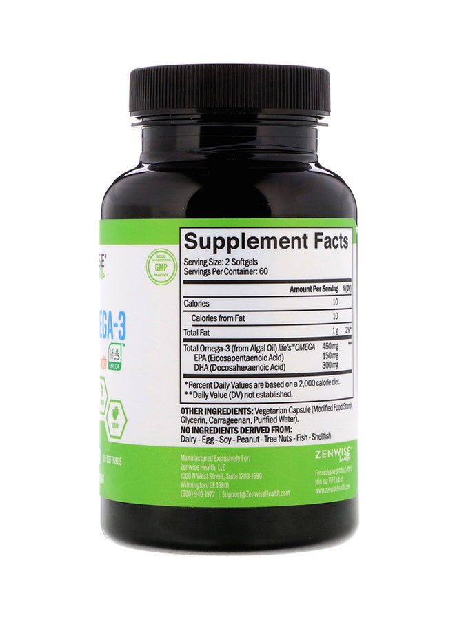 Zenwise Health Vegan Omega-3 Dietary Supplement 450 mg- 120 Softgels - Image 2