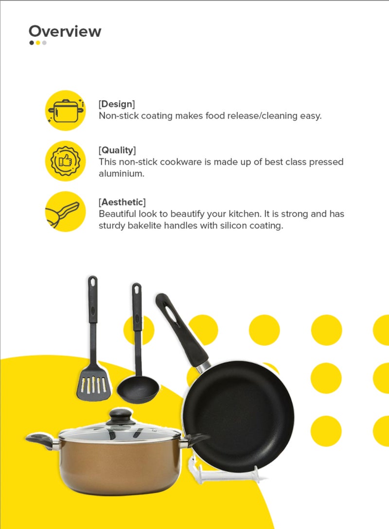 5-Piece Non-Stick Aluminium Cookware Set Bronze