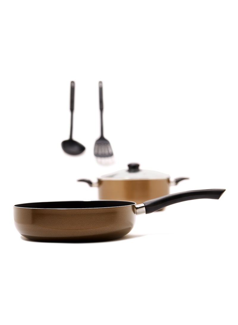 5-Piece Non-Stick Aluminium Cookware Set Bronze