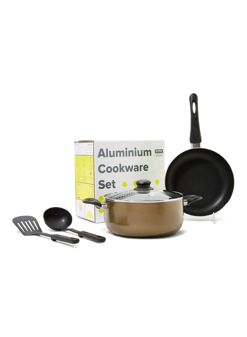5-Piece Non-Stick Aluminium Cookware Set Bronze