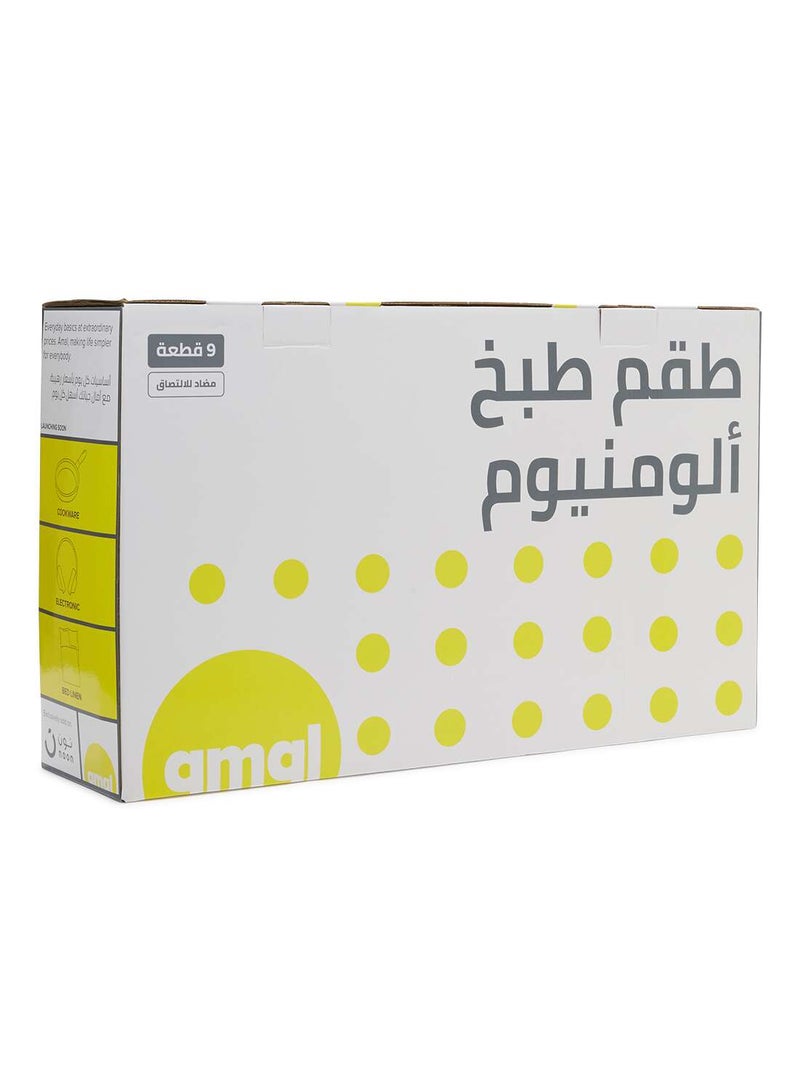 طقم أدوات طهي مصنوعة من الألومنيوم مكون من 9 قطع - قدور ومقالي - سطح مانع للالتصاق - غطاء من زجاج مقوى - طقم خالٍ من حمض بيرفلورو الأوكتانويك - لون نعناعي 9-Piece أخضر نعناعي