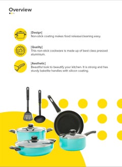 9-Piece 9 Piece Cookware Set - Aluminum Pots And Pans - Non-Stick Surface - Tempered Glass Lids - PFOA Free - Frying Pan, Casserole With Lid, Saucepan With Lid, Kitchen Tools - Mint Mint - v1585739524/N26127398A_9