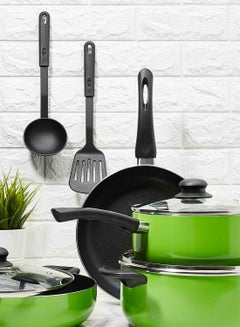 Amal 9-Piece 9 Piece Cookware Set - Aluminum Pots And Pans - Non-Stick Surface - Tempered Glass Lids - PFOA Free - Frying Pan, Casserole With Lid, Saucepan With Lid, Kitchen Tools - Green Green  - Image 5