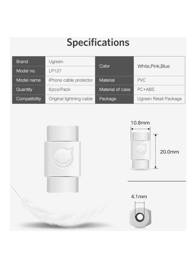 Beauenty - 6-Piece Cable Protector For Apple iPhone Charger White - Image 1
