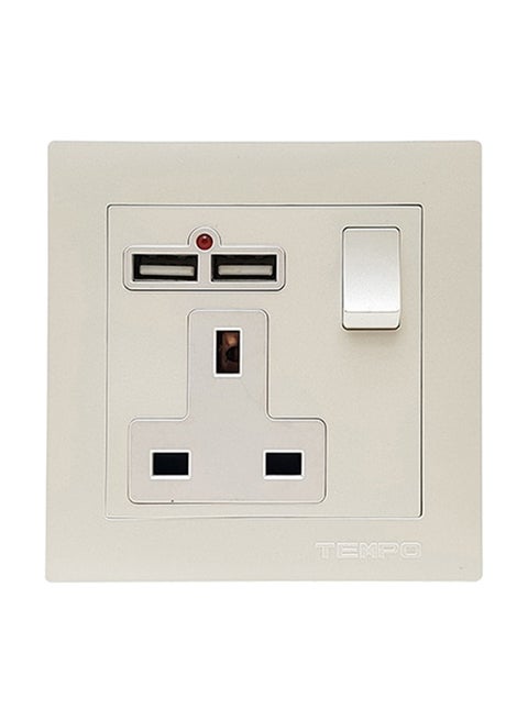 Double 13A Wall Switched Socket With Switch + Usb Pearl White