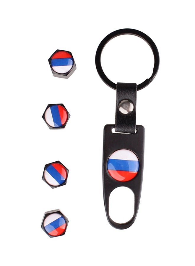 Generic 4-Piece Russian Federation Flag Pattern Car Tire Valve Cap With Key Ring - Image 1