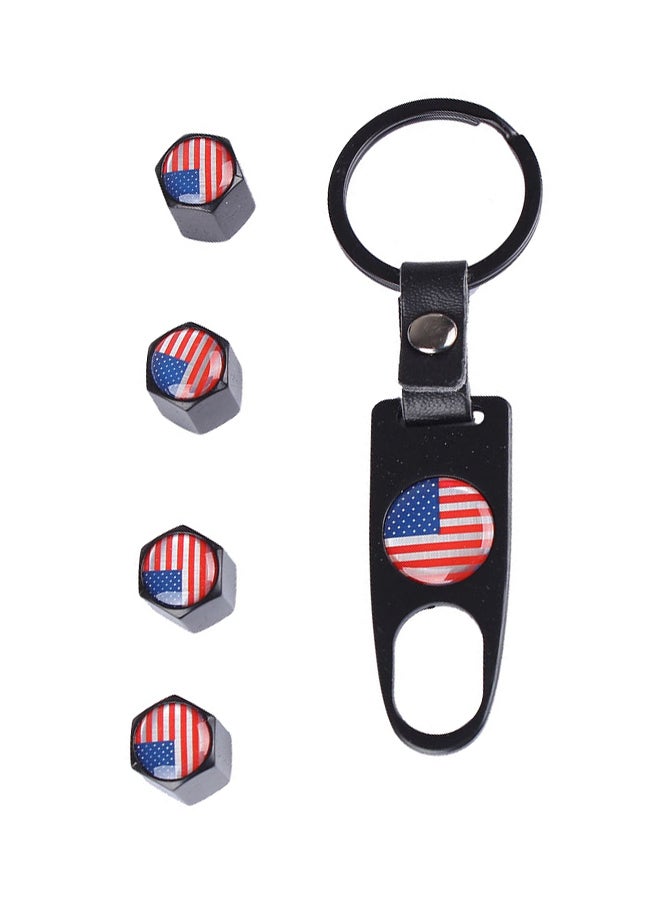 Generic 4-Piece USA Flag Pattern Car Tire Valve Cap With Key Ring - Image 1