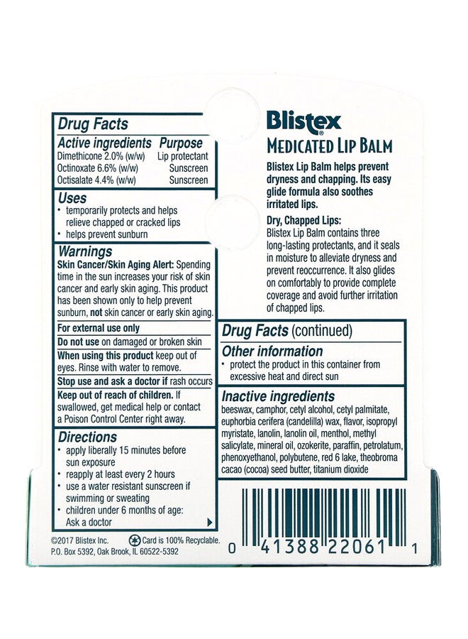 Blistex - Pack Of 3 Medicated Lip Protectant Balm SPF 15 - Image 1