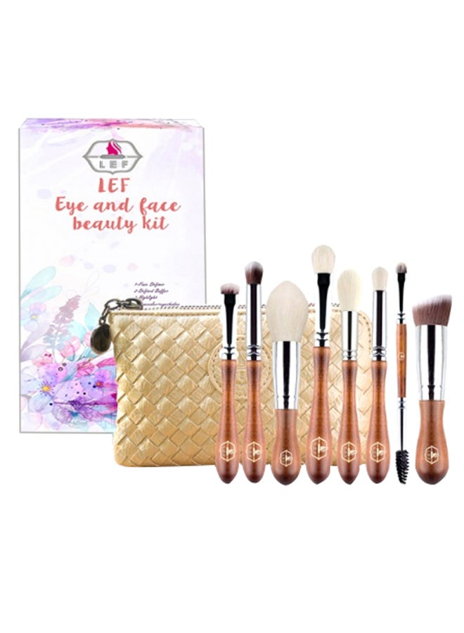 ليف طقم فرش تجميل العين والوجه من 8 قطع مع علبة حافظة بسحاب متعدد الألوان - Image 2