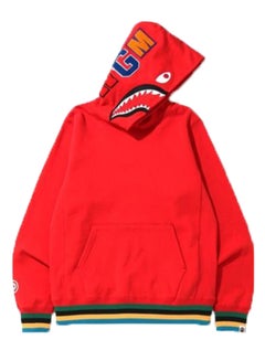 Shark Line Rib Pullover Hoodie Red