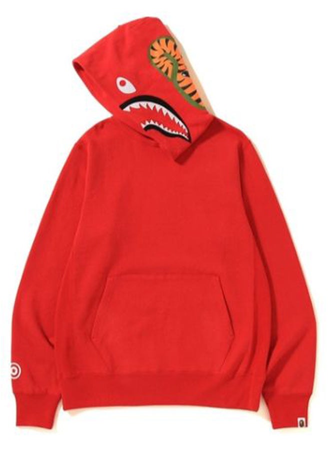 BAPE - Shark Line Rib Pullover Hoodie Red - Image 1