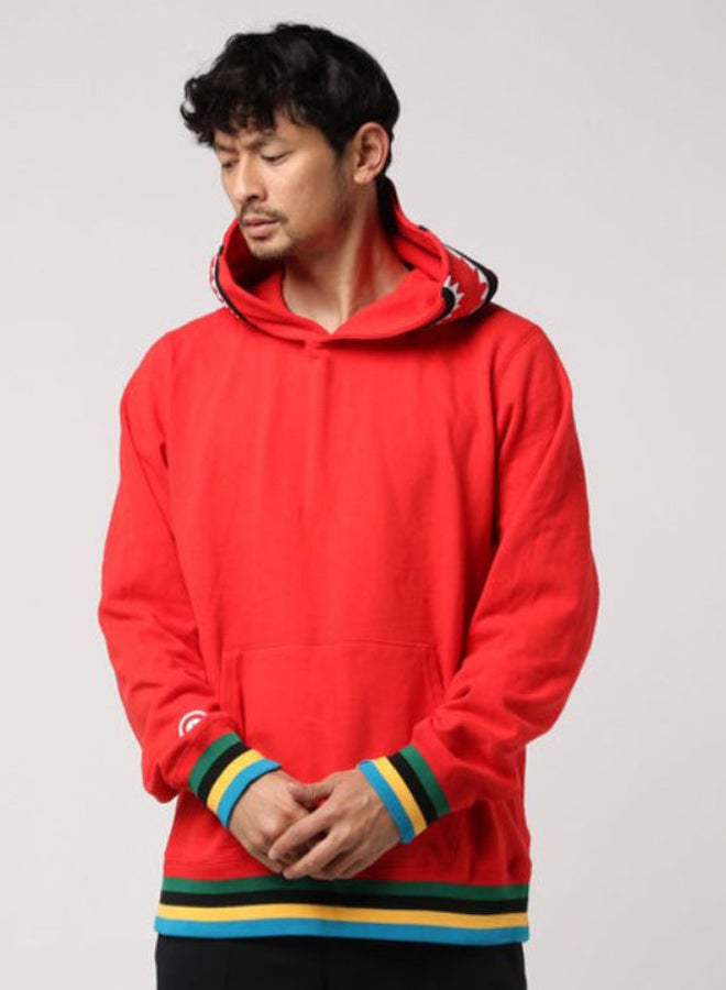 BAPE - Shark Line Rib Pullover Hoodie Red - Image 1