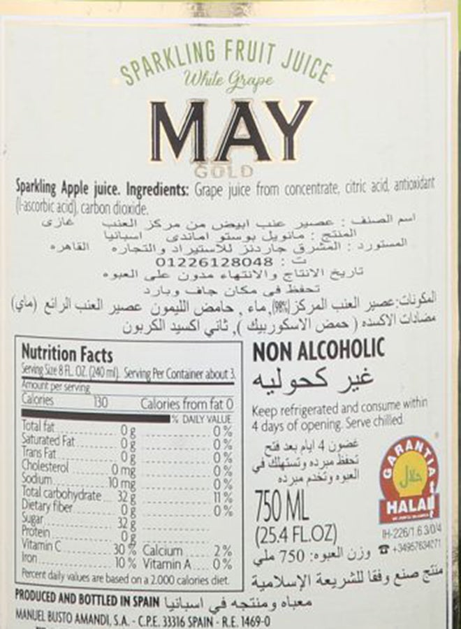 may Gold Sparkling Fruit Juice White Grape Flavour 750ml - Image 3