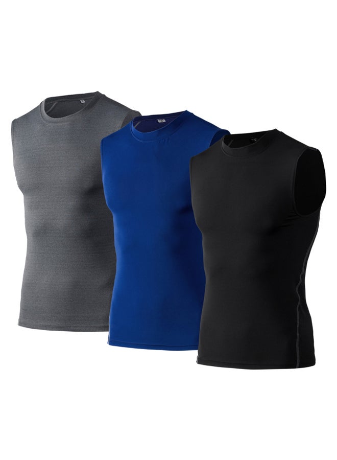 Generic 3-Piece Base-Layer Compression Sleeveless Workout T-Shirt Set L  - Image 1