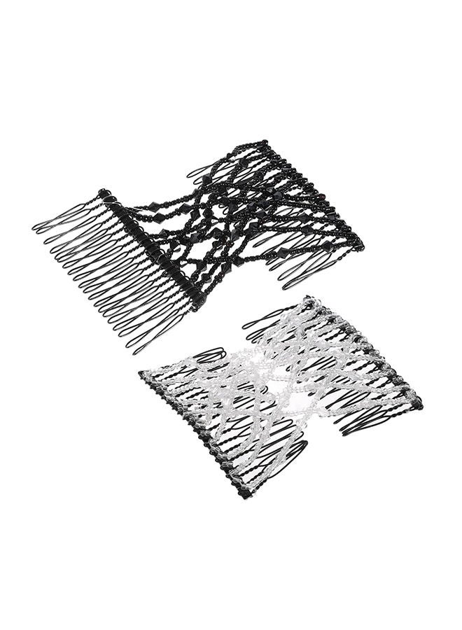 2-Piece Glass Bead Elastic Double Insert Clip Black/White - Image 1