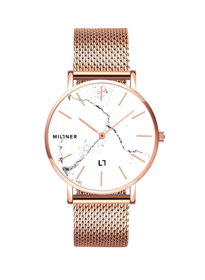 ساعة يد معدنية بعقارب طراز 0010203 - قياس 39 مم - أحمر للنساء