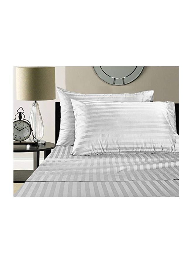 ADDY HOME FASHIONS 4-Piece Damask Stripe Sheet Set White King 