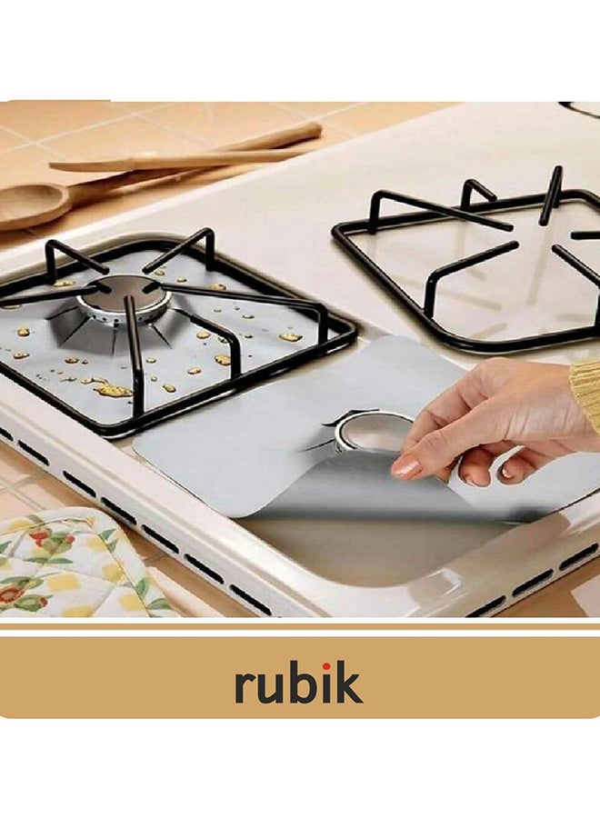 Rubik 4-Piece Gas Stove Burner Cover Silver 25 x 25centimeter - Image 2