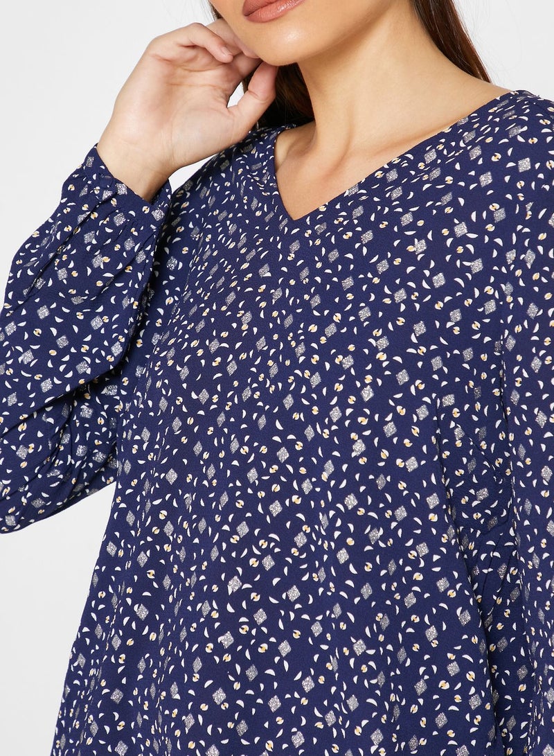 اونلي بلوزة بطبعة ورقبة على شكل حرف V أزرق - Image 3