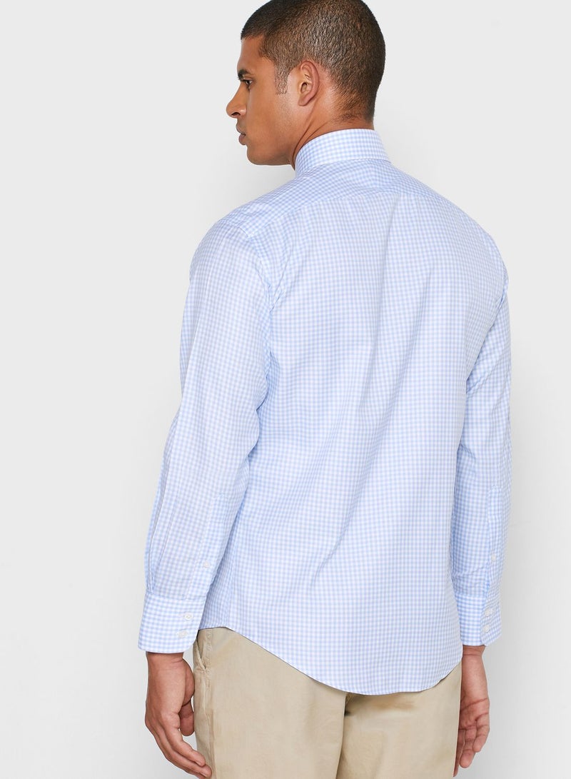 T.M Lewin Gingham Check Slim Fit Shirt Blue/White - Image 3