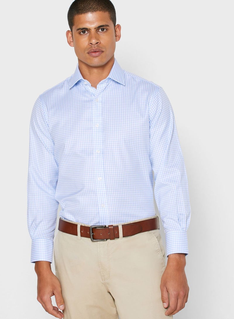 T.M Lewin Gingham Check Slim Fit Shirt Blue/White - Image 1