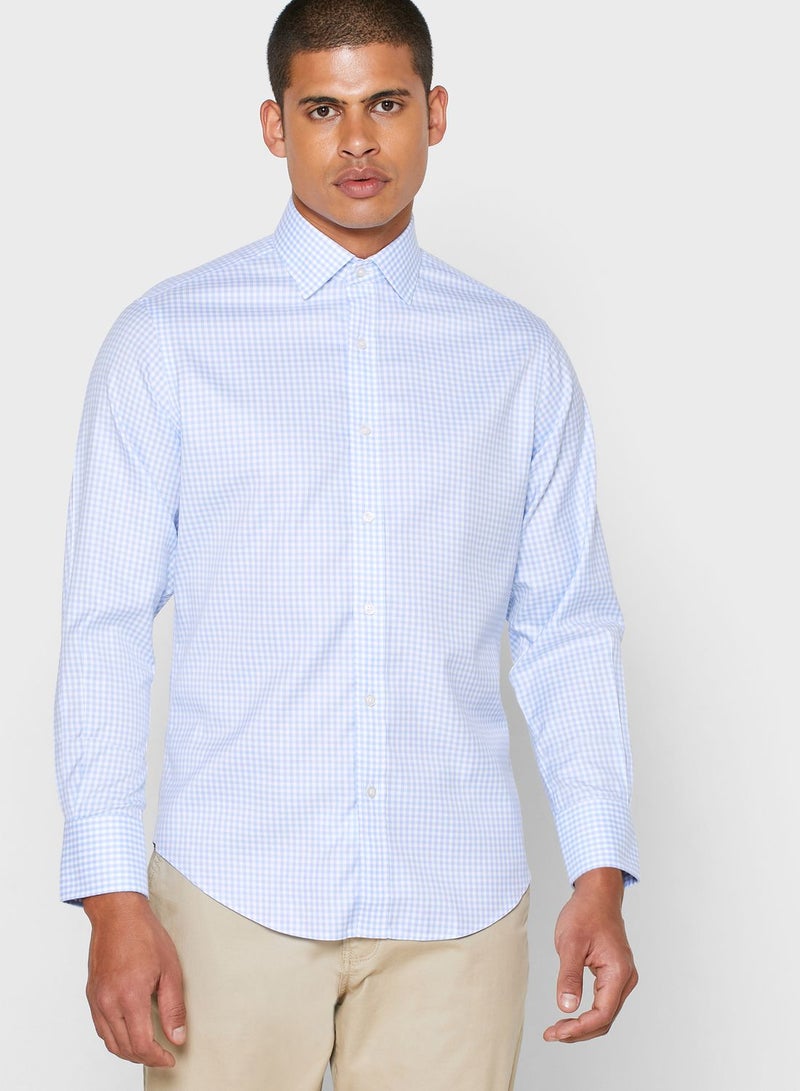 T.M Lewin Gingham Check Slim Fit Shirt Blue/White - Image 2