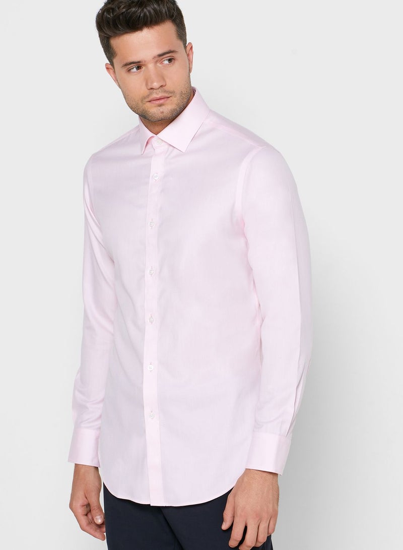 T.M Lewin - Button Cuff Slim Fit Shirt Pink - Image 1
