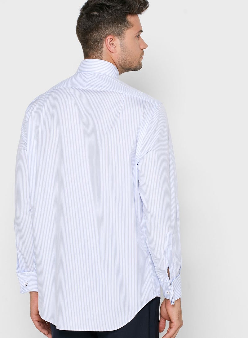 T.M Lewin - Striped Double Cuff Regular Fit Shirt White - Image 1