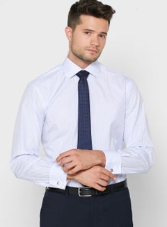 Striped Double Cuff Regular Fit Shirt White