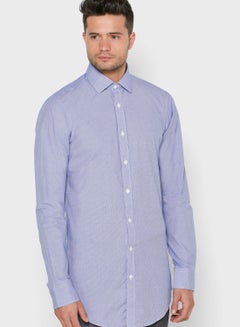Slim Fit Fine Check Shirt Navy