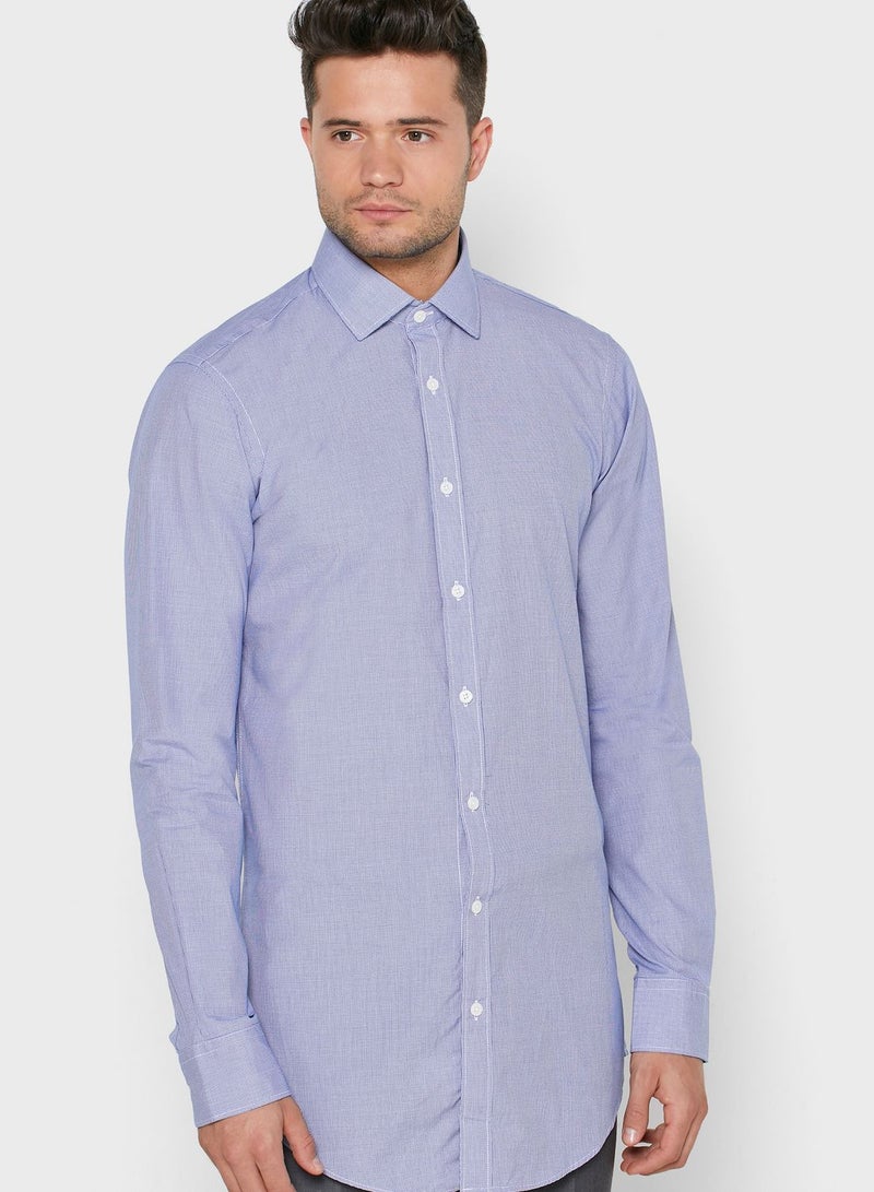 T.M Lewin - Slim Fit Fine Check Shirt Navy - Image 1