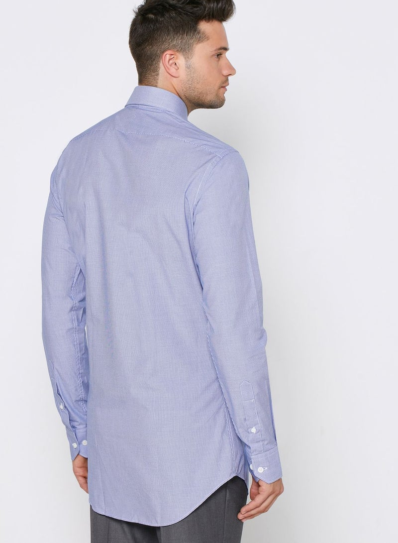T.M Lewin - Slim Fit Fine Check Shirt Navy - Image 1