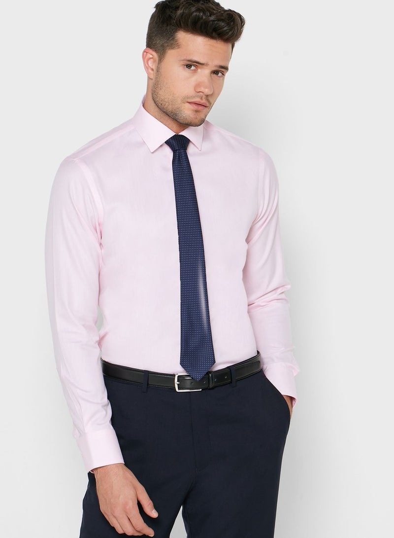 T.M Lewin - Button Cuff Slim Fit Shirt Pink - Image 1