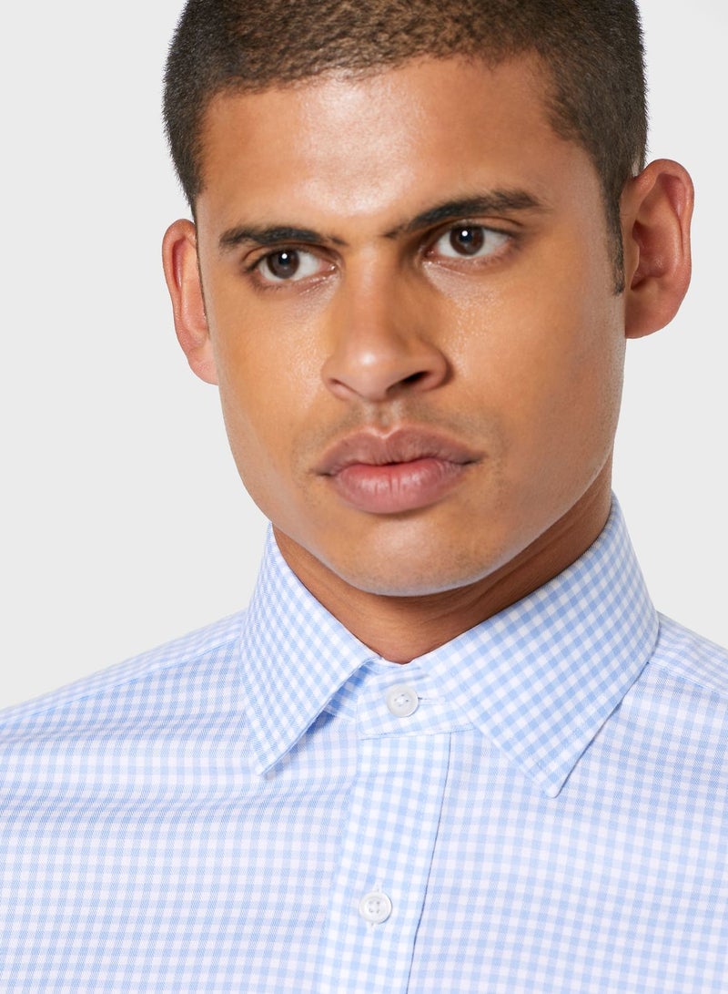 T.M Lewin Gingham Check Slim Fit Shirt Blue/White - Image 4