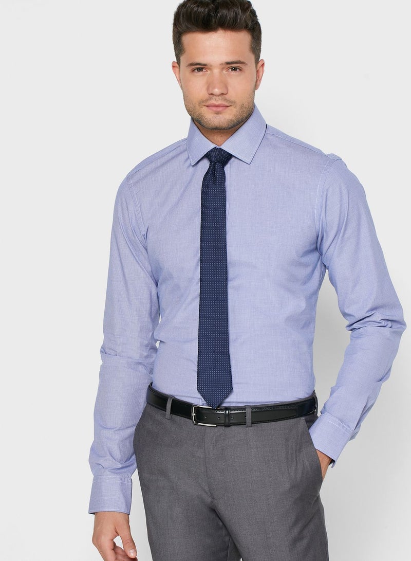 T.M Lewin - Slim Fit Fine Check Shirt Navy - Image 1