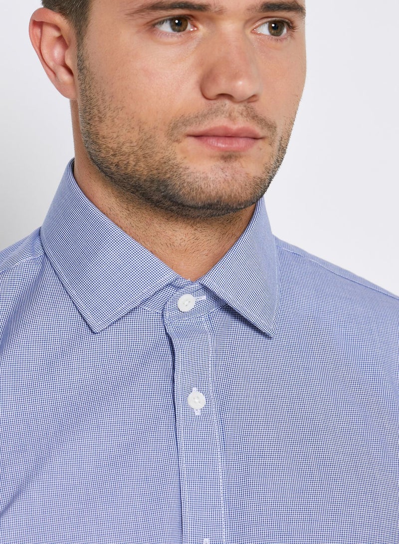 T.M Lewin - Slim Fit Fine Check Shirt Navy - Image 1