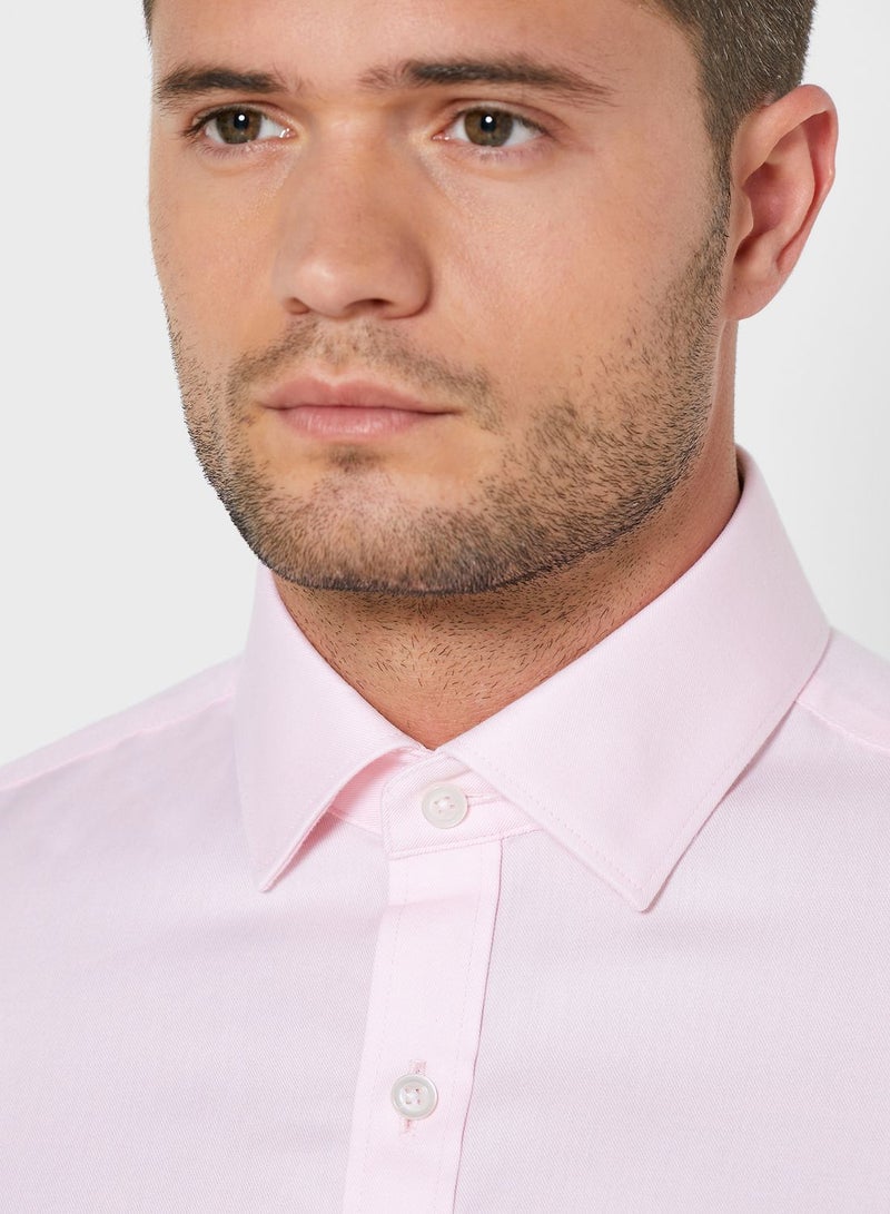 T.M Lewin - Button Cuff Slim Fit Shirt Pink - Image 1