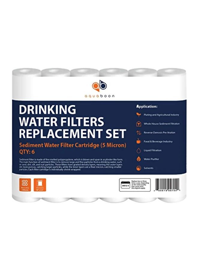 Aquaboon 6-Piece Replacement Sediment Water Filter Cartridge White 10x2.5inch  - Image 1