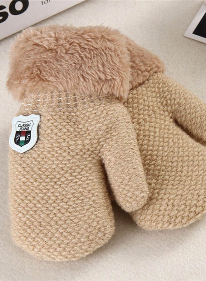 Pair Of Winter Warm Full Finger Mittens Gloves With Rope